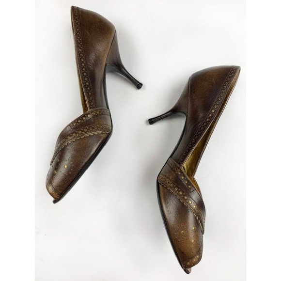 Vintage Prada Leather Peep Toe Heels 38.5 - Picture 6 of 11